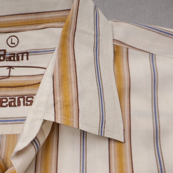 Bam Jeans Mens Large Button Up Shirt Striped Beige Orange Classiccore Gorp Norm - Picture 7 of 11